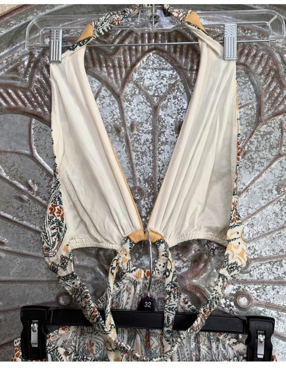 ILLA ILLA Yellow, Cream and Blue Paisley Boho Boutique Halter Tie Maxi Dress - Picture 7 of 8